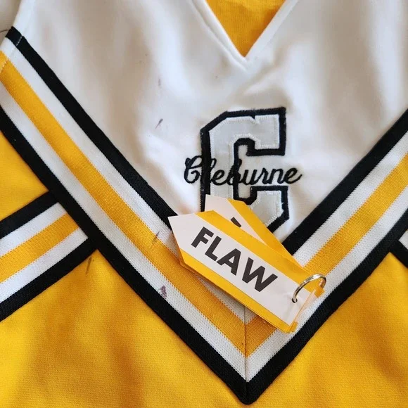 Vtg VARSITY School Cheerleader Uniform Top Skirt Cheer Costume XLY 9-13 Yellow - Picture 11 of 13